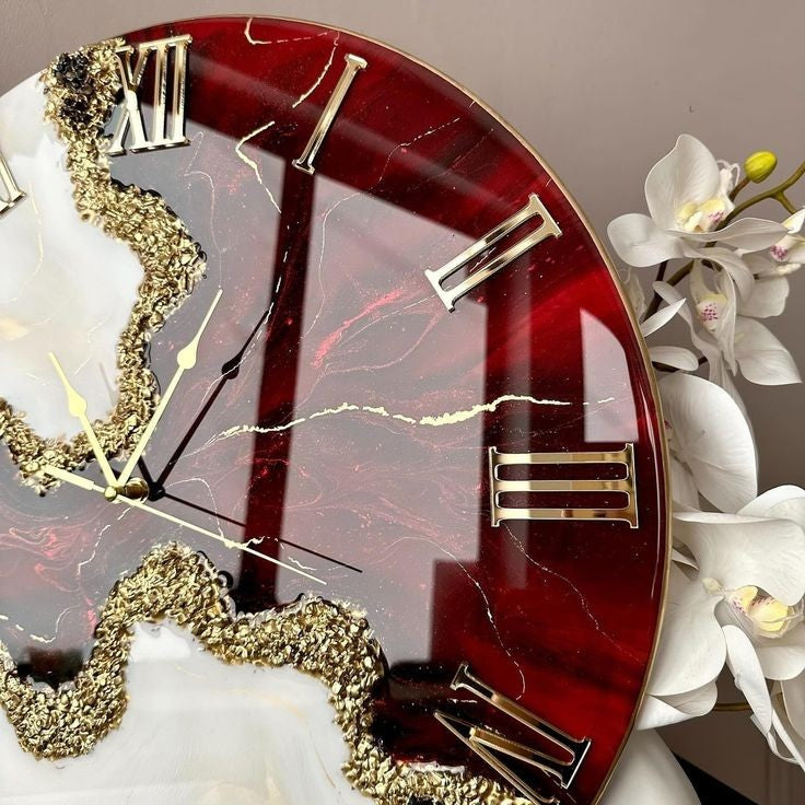 Red geode resin clock