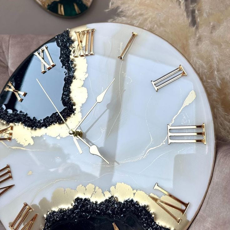 Black geode resin clock