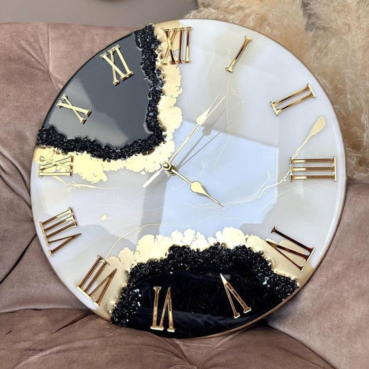 Black geode resin clock