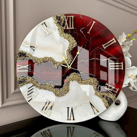 Red geode resin clock